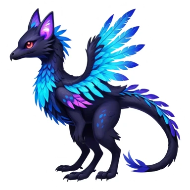 Black Dark Exotic Beaked Feathery Nocturnal Neon-glowing Abyssal Nightly Abyss-Cat-Gryphon-Salandit-Silvally-Fakémon Creature (full body) sticker