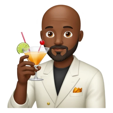 Bald dark skin man, goatee and beard, drinking a cocktail sticker