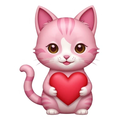 chibi anime pink cat smiling holding a big heart sticker