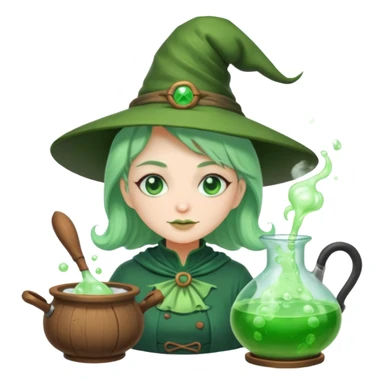 green witch cooking potion sticker