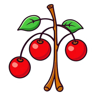 Bunch of three red cherries with stems and green leaves sticker