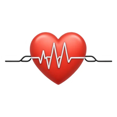 Minimal line-art icon of a heart with a pulse line inside, clean modern style, simple outlines, no background, transparent, represents “medical challenges / health difficulties sticker