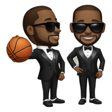 lebron james in a fancy tuxedo suit with sunglasses holding a basketball sticker