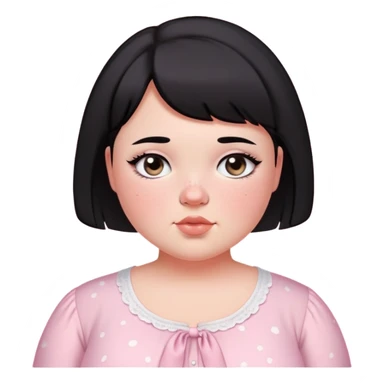 black short haired chubby girl with black eyes and fair skin with freckles in a light pink coquette blouse sticker