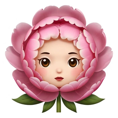 pink peony flower with a round body, blushing cheeks, nervous expression sticker