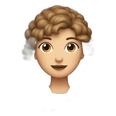 Mujer de mediana edad con el pelo muy corto tipo pixi, castaño y canas en el flequillo cosiendo un quilt a máquina sticker