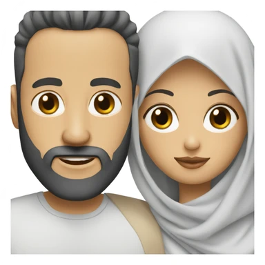 White with man shaved beard with curly black hairs with her wife wear a hijab  sticker