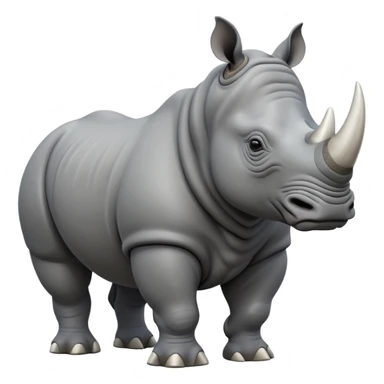 cinematic-rhino-full-body-standing-emoji,white horn, slate grey skin -massive-body-poised-powerfully,-thick-horn-curving-slightly-forward,-head-tilted-dramatically,-rough-grey-hide-covered-in-dust,-simplified-focused-features, sticker