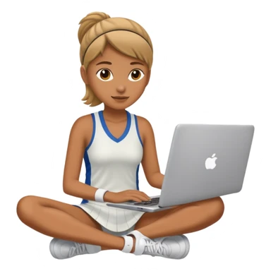A tennis player sits at her laptop sticker