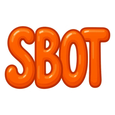 Change the text to 'SBOT' in the same extra puffy, shiny orange and red bubble letter style, whimsical and lighthearted. Maintain the bubble letter style with shiny orange and red colors, extra puffiness, and a whimsical, lighthearted feel. sticker