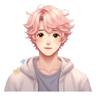 Gorgeous pastel anime style shojo man with blushing face and butterflies aesthetic and pretty hair trending style sticker