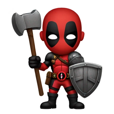 Deadpool holding Viking shield and a hammer sticker