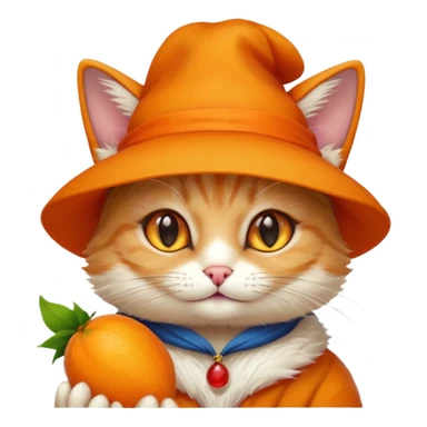 Cat wearing a hat and has a kitsune fruit in her hand sticker