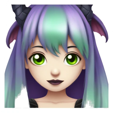 Gothic succubus girl with green eyes and purple hair anime style  sticker