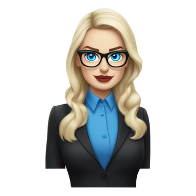 Real margot robbie secretary,  bright blue eyes, wearing black glasses  sticker