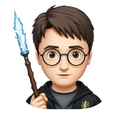 Harry Potter with glasses, lightning scar, and wand sticker