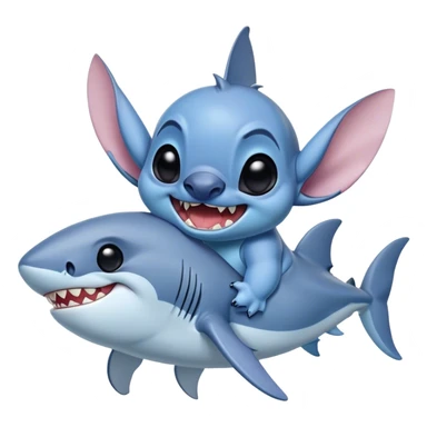 Disney's stitch, riding a great white shark  sticker