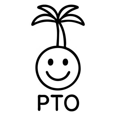 emoji with the text 'PTO' and a palm tree outlined icon sticker