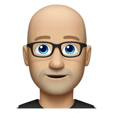bald white man with blue eyes, stubble, glassses. black clothes sticker