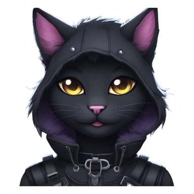 Gorgeous furry gothic dark techwear anime style anthro black cat furry sona Fakemon with blushing face aesthetic and pretty edgy black with collar and harness trending style sticker