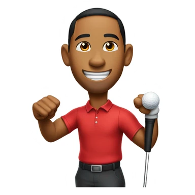 Tiger woods fist pumping while wearing red shirt holding putter in left hand sticker