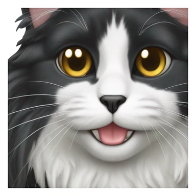 black cat domestic long-haired with white on the mouth sticker