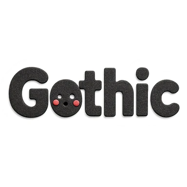 the word 'Gothic' in bold black rounded sans-serif font, kawaii style, no outline, 3D paper-craft effect sticker