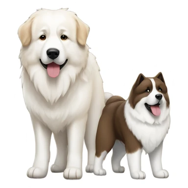 White and brown Great Pyrenees and big dark Akita standing next to each other sticker