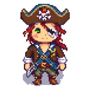 a pirate, pixel art style sticker