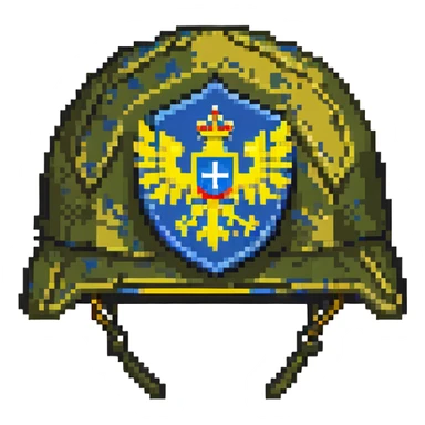 Ukrainian army helmet with blue and yellow emblem, combat headgear sticker