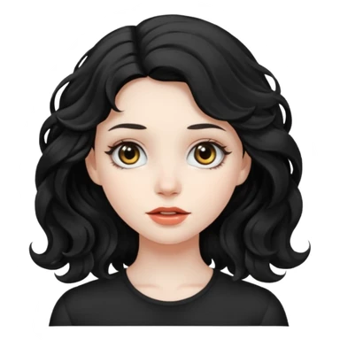 Crea una ragazza con stile black metal, capelli neri mossi dalle spalle e occhi bianchi sticker