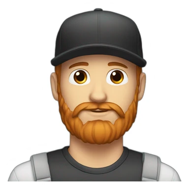 Handsome man in a cap and a red beard with a black labrador dog sticker