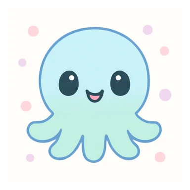 cute octopus with a visible mouth, big eyes, soft colors, simple background sticker