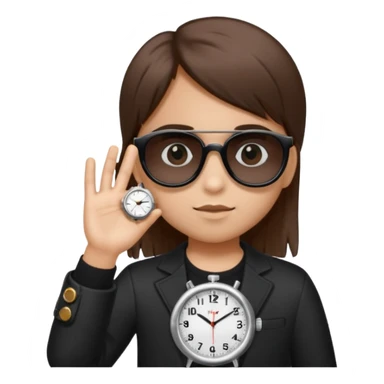 Un niño con pelo lacio color castaño,con lentes de sol negros y un reloj en la mano ,pero que el lente sea más oscuro  sticker