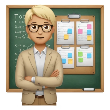 silhouette of a light-haired man standing next to a project board sticker