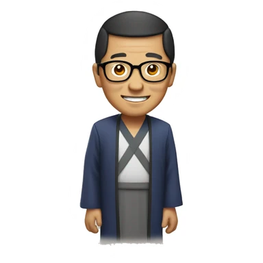 old hmong priest with black hair, smiling with teeth and glasses sticker