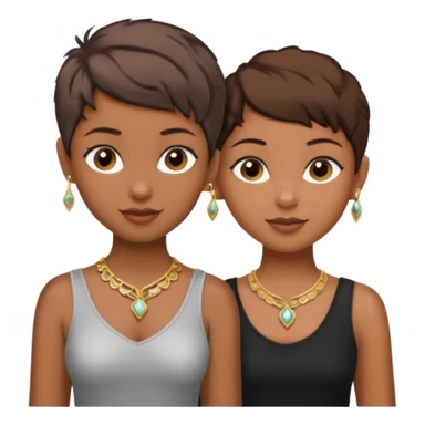 One black girl and one light brown girl and brown colored besties with brown hair pixie cuts wearing jewelry  both brown hair  sticker