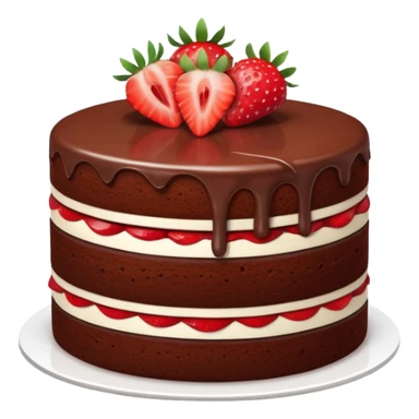 chocolate layer cake with cross-section visible one fresh strawberry on top sticker