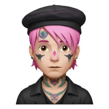 pink haired man and face tattoos and hat sticker