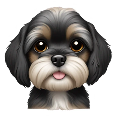 Shih tzu black puppy, yorkie coloring with light colored eyebrows. Round face, short ears. Looks like teddy bear  sticker