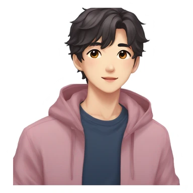 Gorgeous bright sparkly romantic Asian anime gentle man with blushing face aesthetic trending style outside sticker