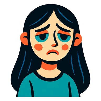 pale girl with long black hair, sad expression, vibrant toon style sticker