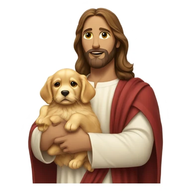 Jesus holding a little golden retriever puppy sticker