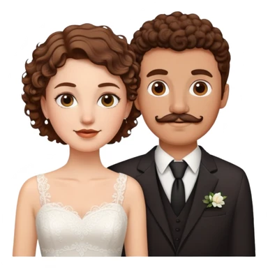 wedding with white girl brown short hair and guy with brown curly hair and mustache  sticker