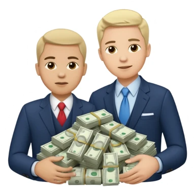 deux chef d'entreprise, un en train de compter sa montagne de billet et le deuxième derrière lui  poche vide pas d'argent  sticker