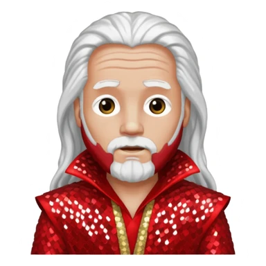 Moses from The Bible with long white hair, red sequin outfit sticker