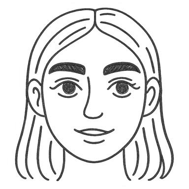pretty girl with thick eyebrows, straight brown hair and brown eyes, curled eyelashes, hand drawn outlined icon sticker