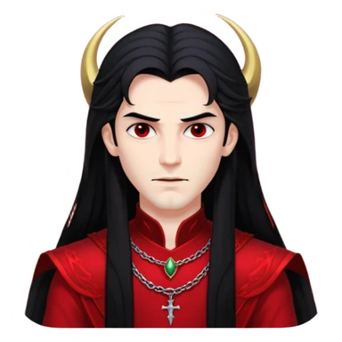 Lucifer, Prince of Darkness from Gods and Goddesses with long black hair, black and red outfit sticker