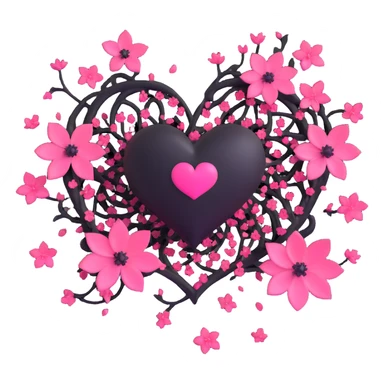 goth sakura black heart with sakura petals swirling and glowing, ethereal and vibrant sticker