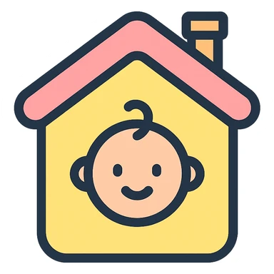 vector icon of a baby house, pastel flat design, round edges, simple icon style, white background sticker